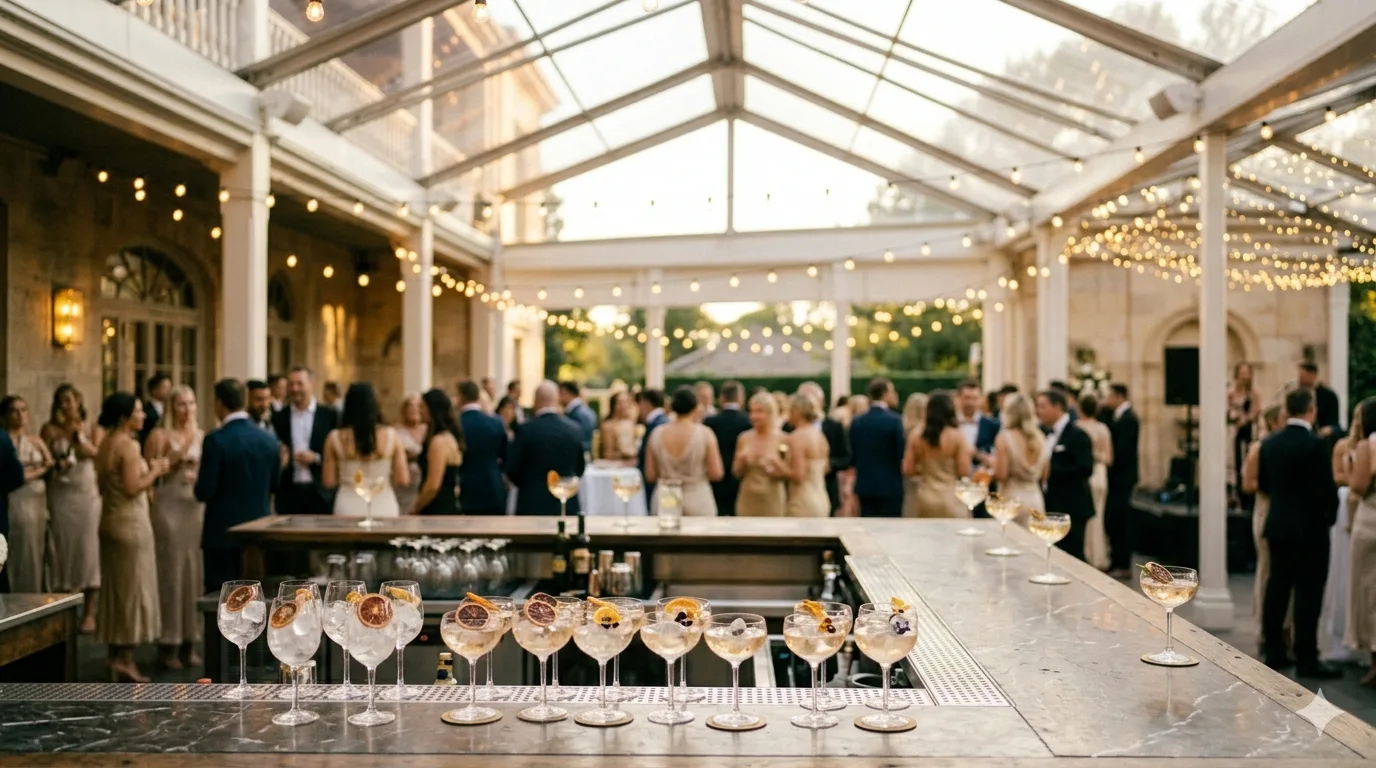 Bar premium en lumière dorée du soir